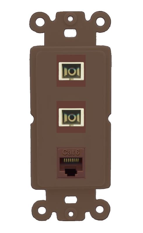 RiteAV 2 Port SC Multimode Simplex 1 Cat6 Jack Wall Plate - Rocker [Brown/Brown]