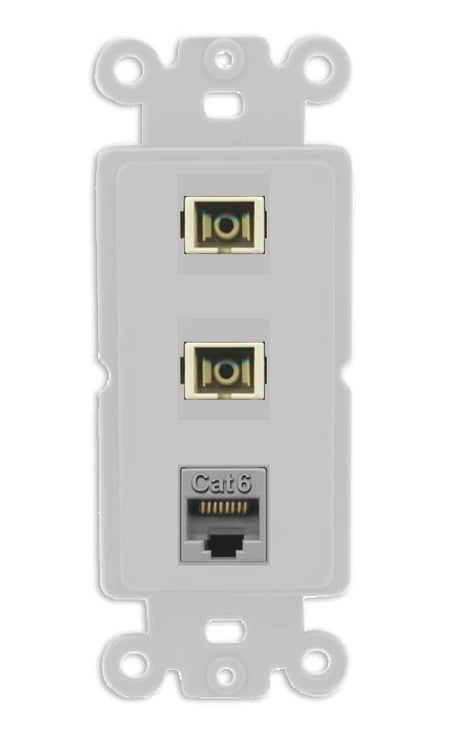 RiteAV 2 Port SC Multimode Simplex 1 Cat6 Jack Wall Plate - Rocker [Gray/Gray]