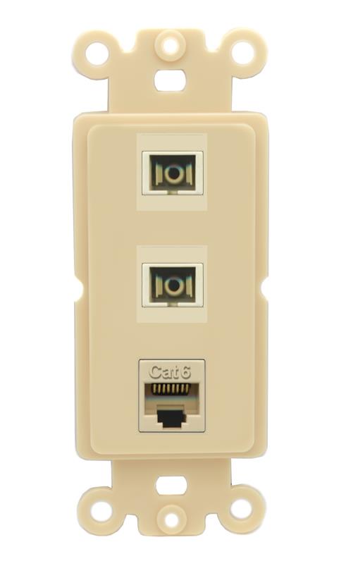 RiteAV 2 Port SC Multimode Simplex 1 Cat6 Jack Wall Plate - Rocker [Ivory/Ivory]