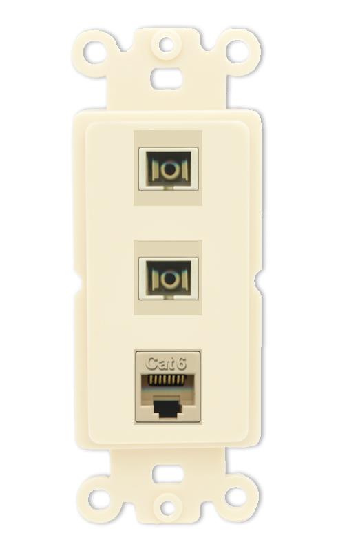 RiteAV 2 Port SC Multimode Simplex 1 Cat6 Jack Wall Plate - Rocker [Light-Almond]