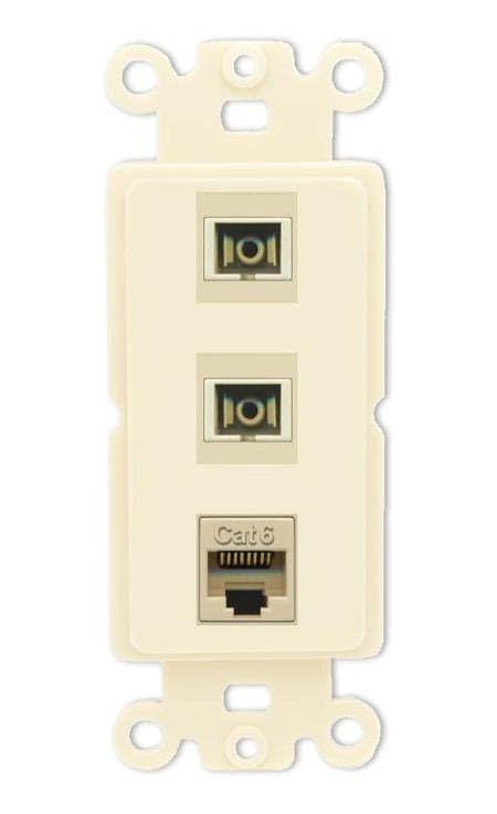RiteAV 2 Port SC Multimode Simplex 1 Cat6 Jack Wall Plate - Rocker [Light-Almond]