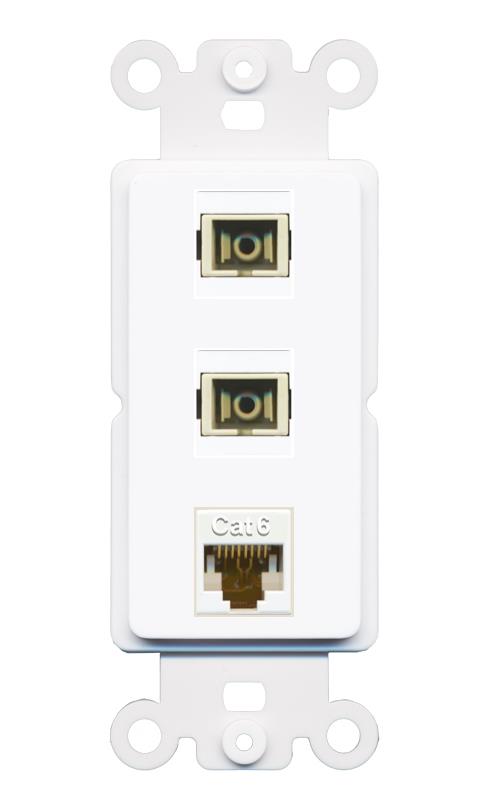 RiteAV 2 Port SC Multimode Simplex 1 Cat6 Jack Wall Plate - Rocker [White]