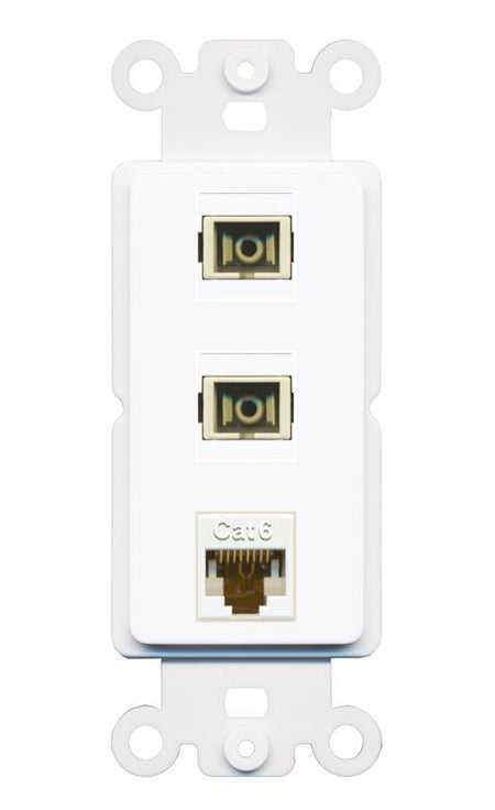 RiteAV 2 Port SC Multimode Simplex 1 Cat6 Jack Wall Plate - Rocker [White]