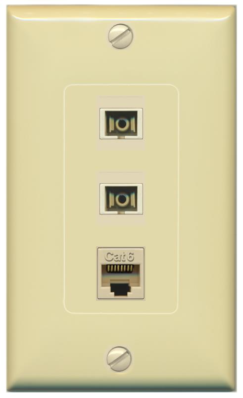RiteAV 2 Port SC Multimode Simplex 1 Cat6 Jack Wall Plate - 1 Gang [Ivory/Ivory]