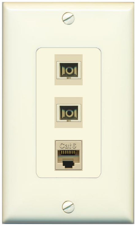 RiteAV 2 Port SC Multimode Simplex 1 Cat6 Jack Wall Plate - 1 Gang [Light-Almond]