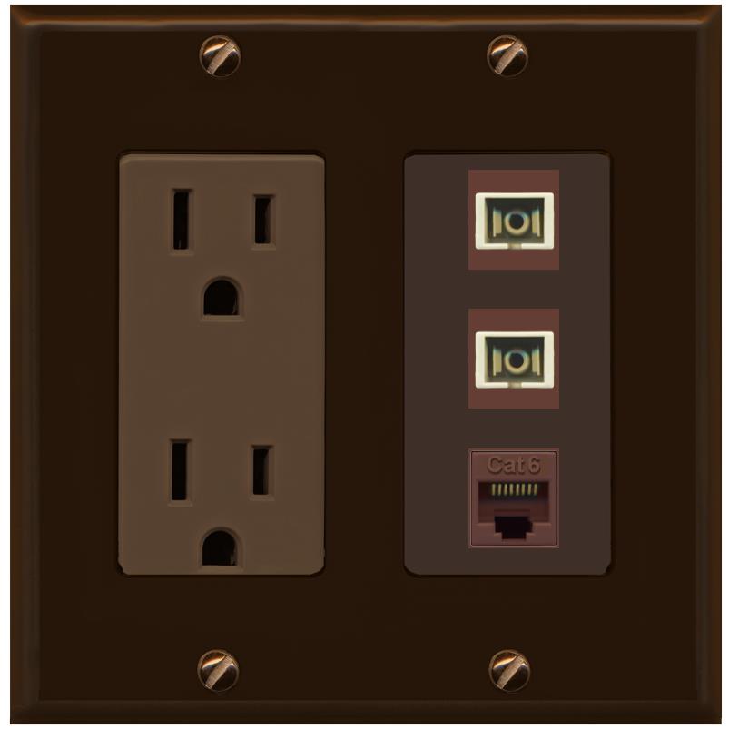 RiteAV 2 Port SC Multimode Simplex 1 Cat6 Jack Wall Plate - Outlet [Brown/Brown]