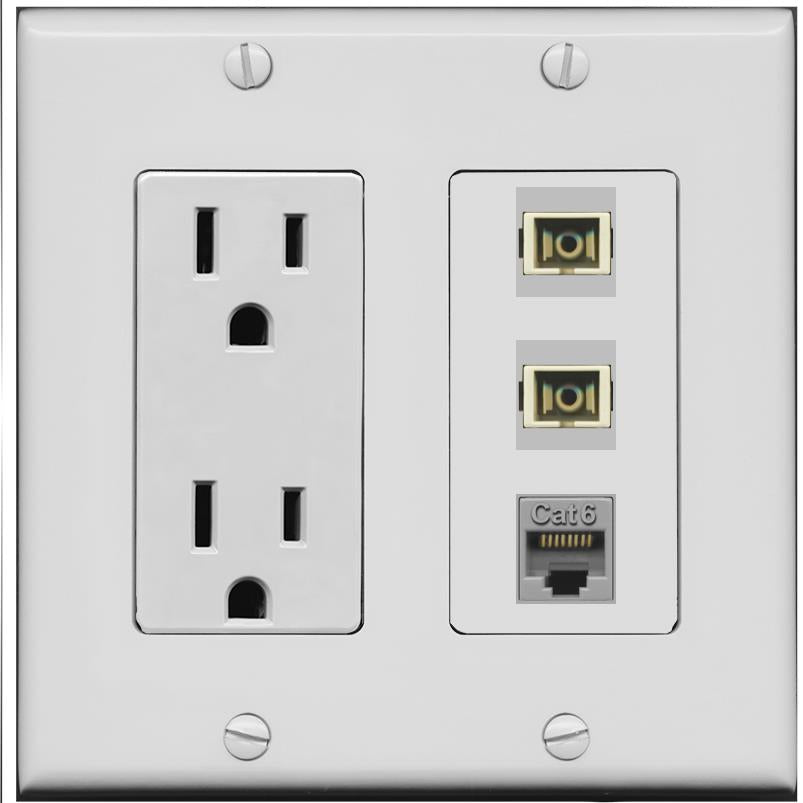 RiteAV 2 Port SC Multimode Simplex 1 Cat6 Jack Wall Plate - Outlet [Gray/Gray]