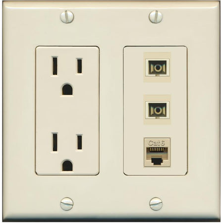 RiteAV 2 Port SC Multimode Simplex 1 Cat6 Jack Wall Plate - Outlet [Light-Almond]