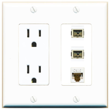 RiteAV 2 Port SC Multimode Simplex 1 Cat6 Jack Wall Plate - Outlet [White]