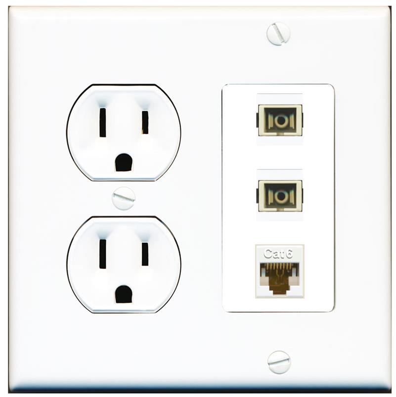 RiteAV 2 Port SC Multimode Simplex 1 Cat6 Jack Wall Plate - Round Outlet [White]