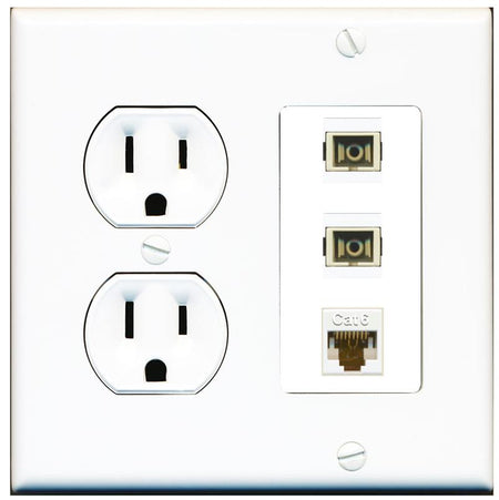 RiteAV 2 Port SC Multimode Simplex 1 Cat6 Jack Wall Plate - Round Outlet [White]