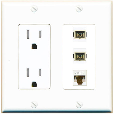 RiteAV 2 Port SC Multimode Simplex 1 Cat6 Jack Wall Plate - Tamper-Res [White]
