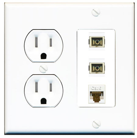RiteAV 2 Port SC Multimode Simplex 1 Cat6 Jack Wall Plate - Tamper Proof [White]