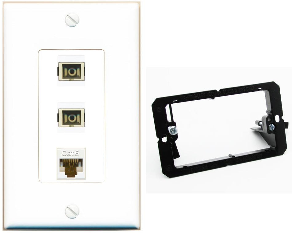 RiteAV 2 Port SC Multimode Simplex 1 Cat6 Jack Wall Plate - Bracket [White]