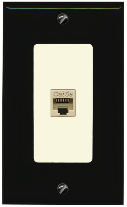 RiteAV 1 Gang Decorative 1 Port Cat5e Wall Plate - 1 Gang [Black/Light-Almond]