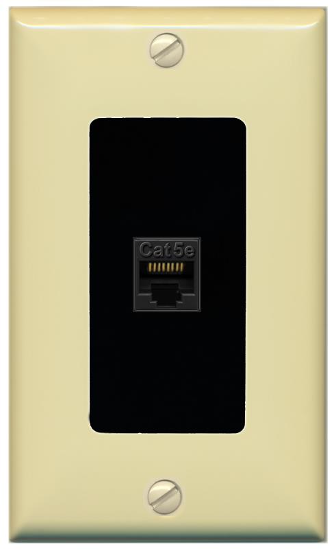RiteAV 1 Gang Decorative 1 Port Cat5e Wall Plate - 1 Gang [Ivory/Black]