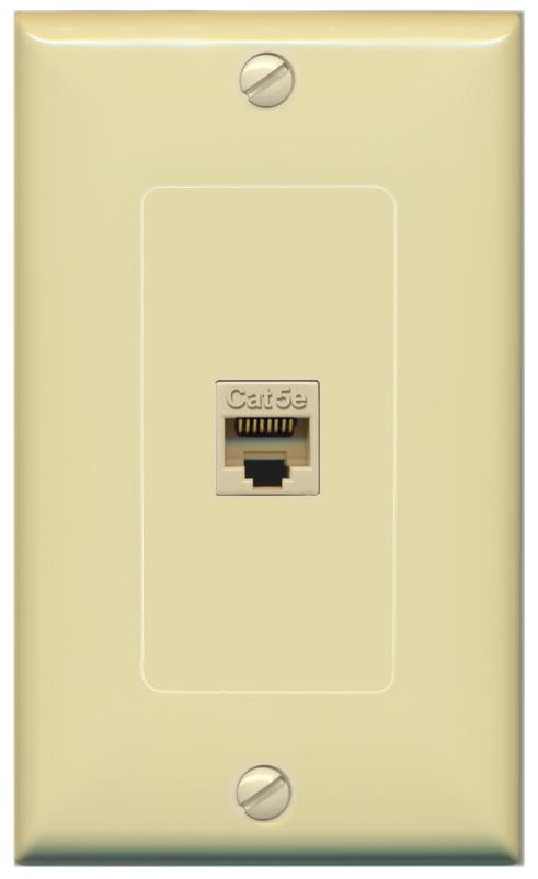 RiteAV 1 Gang Decorative 1 Port Cat5e Wall Plate - 1 Gang [Ivory/Ivory]