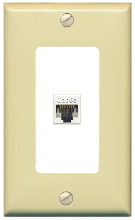 RiteAV 1 Gang Decorative 1 Port Cat5e Wall Plate - 1 Gang [Ivory/White]