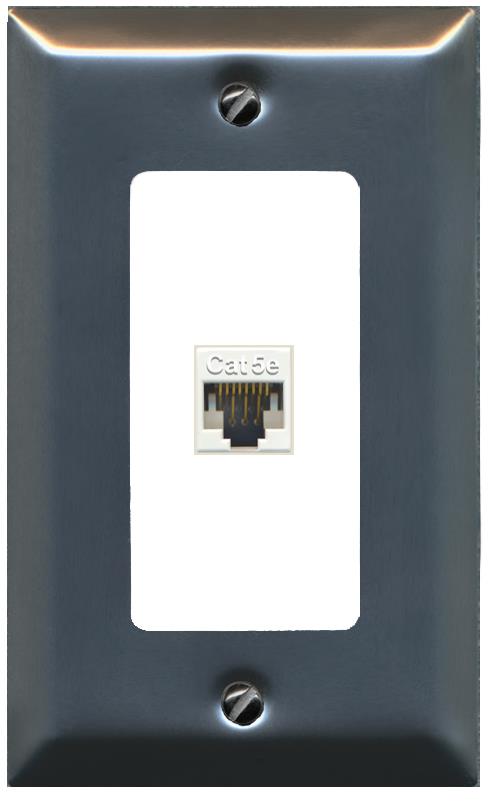 RiteAV 1 Gang Decorative 1 Port Cat5e Wall Plate - 1 Gang [Brushed-Nickel/White]