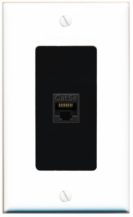RiteAV 1 Gang Decorative 1 Port Cat5e Wall Plate - 1 Gang [White/Black]
