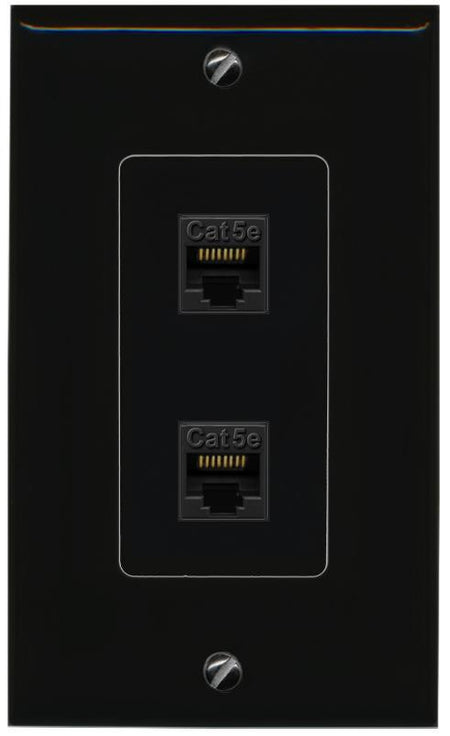 RiteAV 1 Gang Decorative 2 Port Cat5e Wall Plate - 1 Gang [Black/Black]