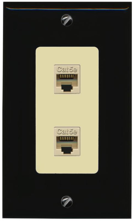 RiteAV 1 Gang Decorative 2 Port Cat5e Wall Plate - 1 Gang [Black/Ivory]