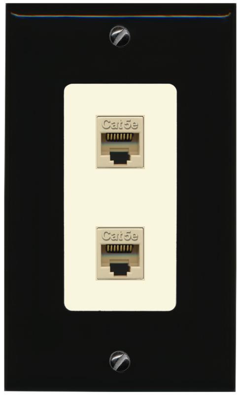 RiteAV 1 Gang Decorative 2 Port Cat5e Wall Plate - 1 Gang [Black/Light-Almond]