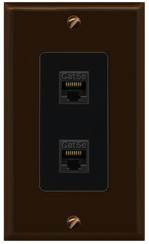 RiteAV 1 Gang Decorative 2 Port Cat5e Wall Plate - 1 Gang [Brown/Black]