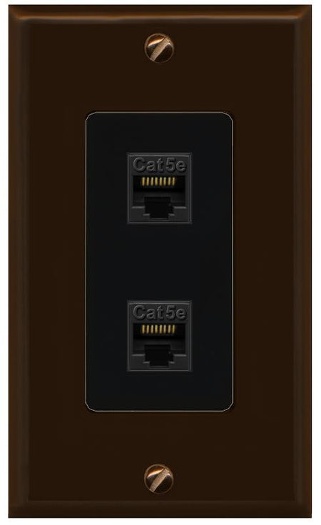RiteAV 1 Gang Decorative 2 Port Cat5e Wall Plate - 1 Gang [Brown/Black]
