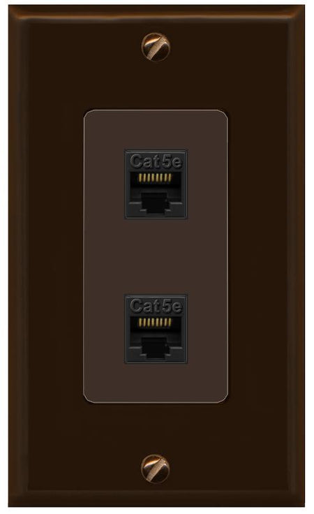 RiteAV 1 Gang Decorative 2 Port Cat5e Wall Plate - 1 Gang [Brown/Brown]