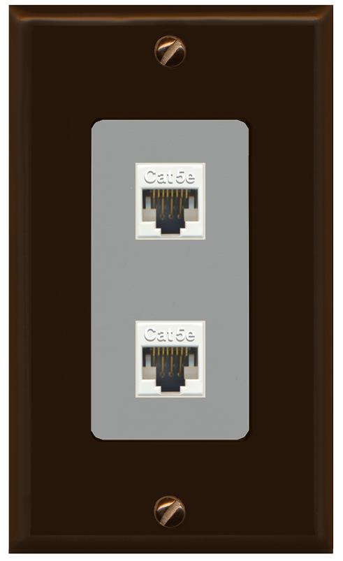 RiteAV 1 Gang Decorative 2 Port Cat5e Wall Plate - 1 Gang [Brown/Gray]