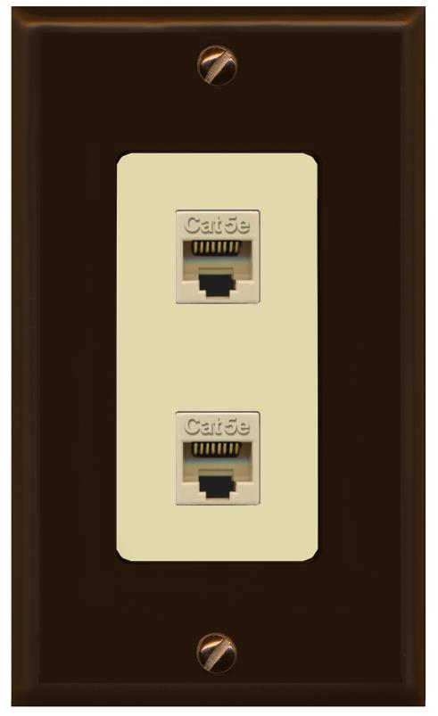 RiteAV 1 Gang Decorative 2 Port Cat5e Wall Plate - 1 Gang [Brown/Ivory]
