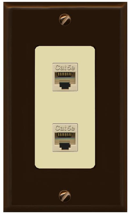 RiteAV 1 Gang Decorative 2 Port Cat5e Wall Plate - 1 Gang [Brown/Ivory]