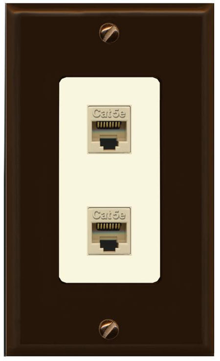RiteAV 1 Gang Decorative 2 Port Cat5e Wall Plate - 1 Gang [Brown/Light-Almond]