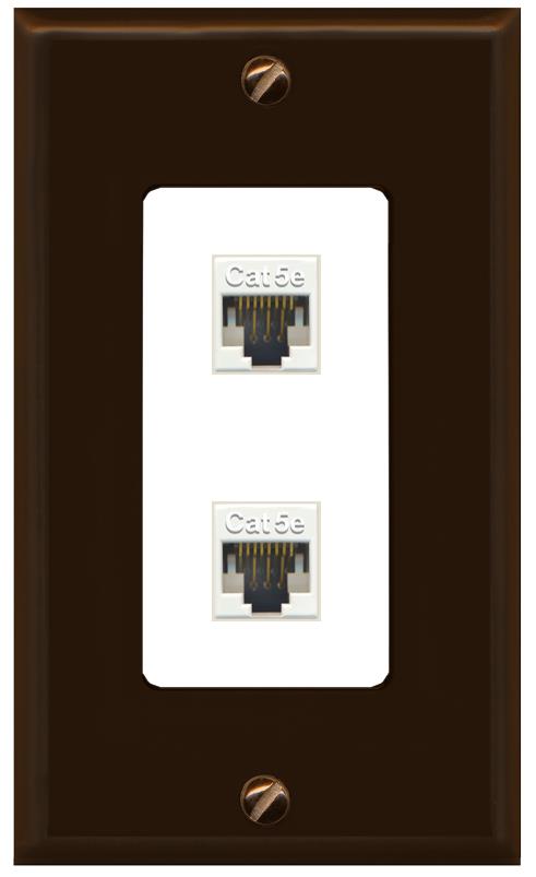 RiteAV 1 Gang Decorative 2 Port Cat5e Wall Plate - 1 Gang [Brown/White]