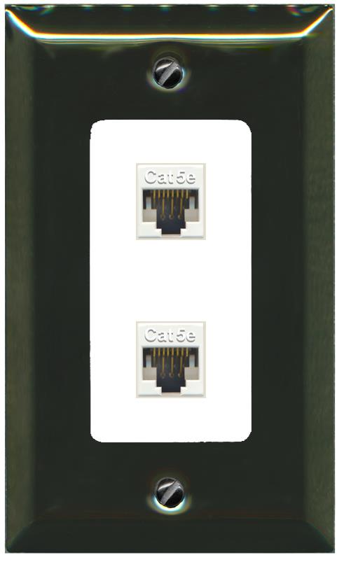 RiteAV 1 Gang Decorative 2 Port Cat5e Wall Plate - 1 Gang [Brass/White]