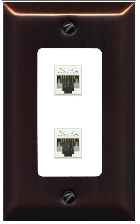 RiteAV 1 Gang Decorative 2 Port Cat5e Wall Plate - 1 Gang [Bronze/White]