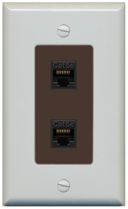 RiteAV 1 Gang Decorative 2 Port Cat5e Wall Plate - 1 Gang [Gray/Brown]