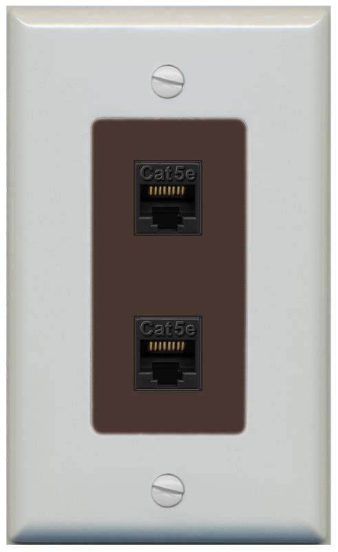 RiteAV 1 Gang Decorative 2 Port Cat5e Wall Plate - 1 Gang [Gray/Brown]