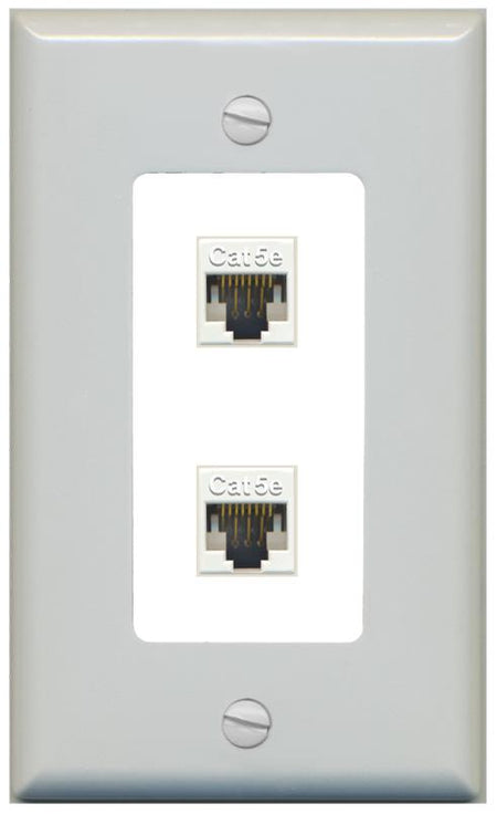 RiteAV 1 Gang Decorative 2 Port Cat5e Wall Plate - 1 Gang [Gray/White]