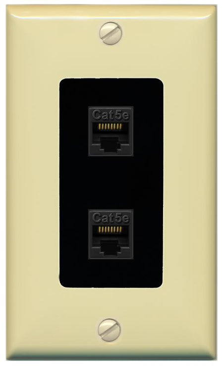 RiteAV 1 Gang Decorative 2 Port Cat5e Wall Plate - 1 Gang [Ivory/Black]