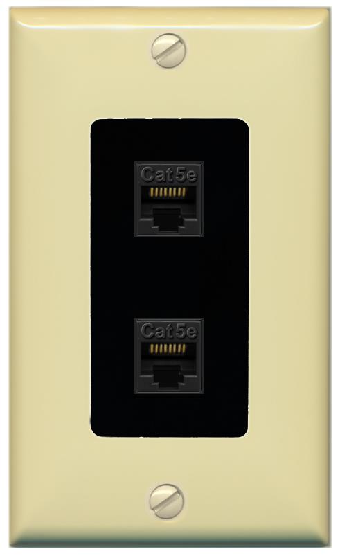 RiteAV 1 Gang Decorative 2 Port Cat5e Wall Plate - 1 Gang [Ivory/Black]