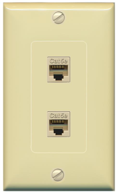 RiteAV 1 Gang Decorative 2 Port Cat5e Wall Plate - 1 Gang [Ivory/Ivory]