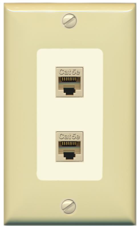 RiteAV 1 Gang Decorative 2 Port Cat5e Wall Plate - 1 Gang [Ivory/Light-Almond]