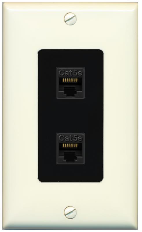 RiteAV 1 Gang Decorative 2 Port Cat5e Wall Plate - 1 Gang [Light-Almond/Black]