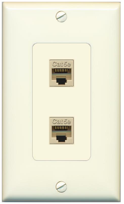 RiteAV 1 Gang Decorative 2 Port Cat5e Wall Plate - 1 Gang [Light-Almond]