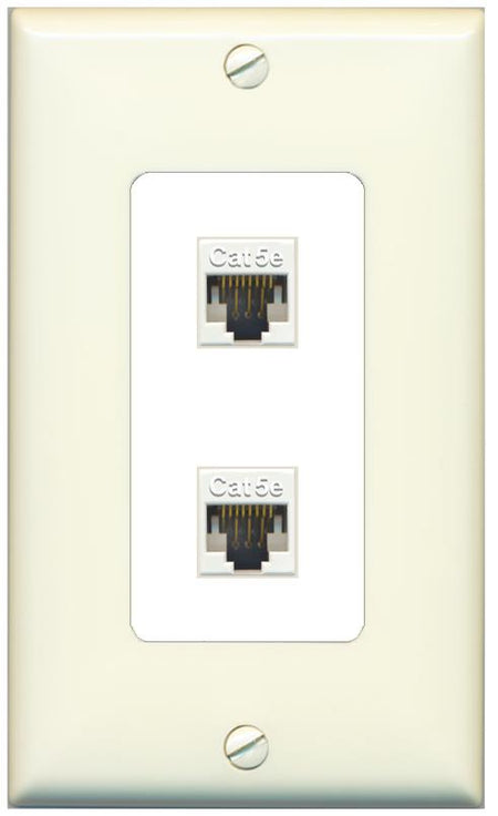 RiteAV 1 Gang Decorative 2 Port Cat5e Wall Plate - 1 Gang [Light-Almond/White]