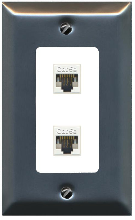 RiteAV 1 Gang Decorative 2 Port Cat5e Wall Plate - 1 Gang [Brushed-Nickel/White]