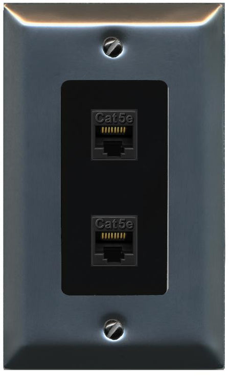 RiteAV 1 Gang Decorative 2 Port Cat5e Wall Plate - 1 Gang [Stainless/Black]