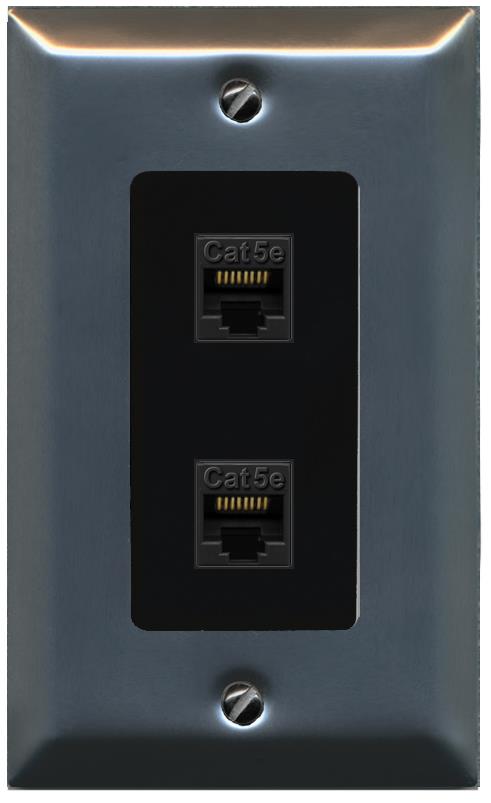 RiteAV 1 Gang Decorative 2 Port Cat5e Wall Plate - 1 Gang [Stainless/Black]